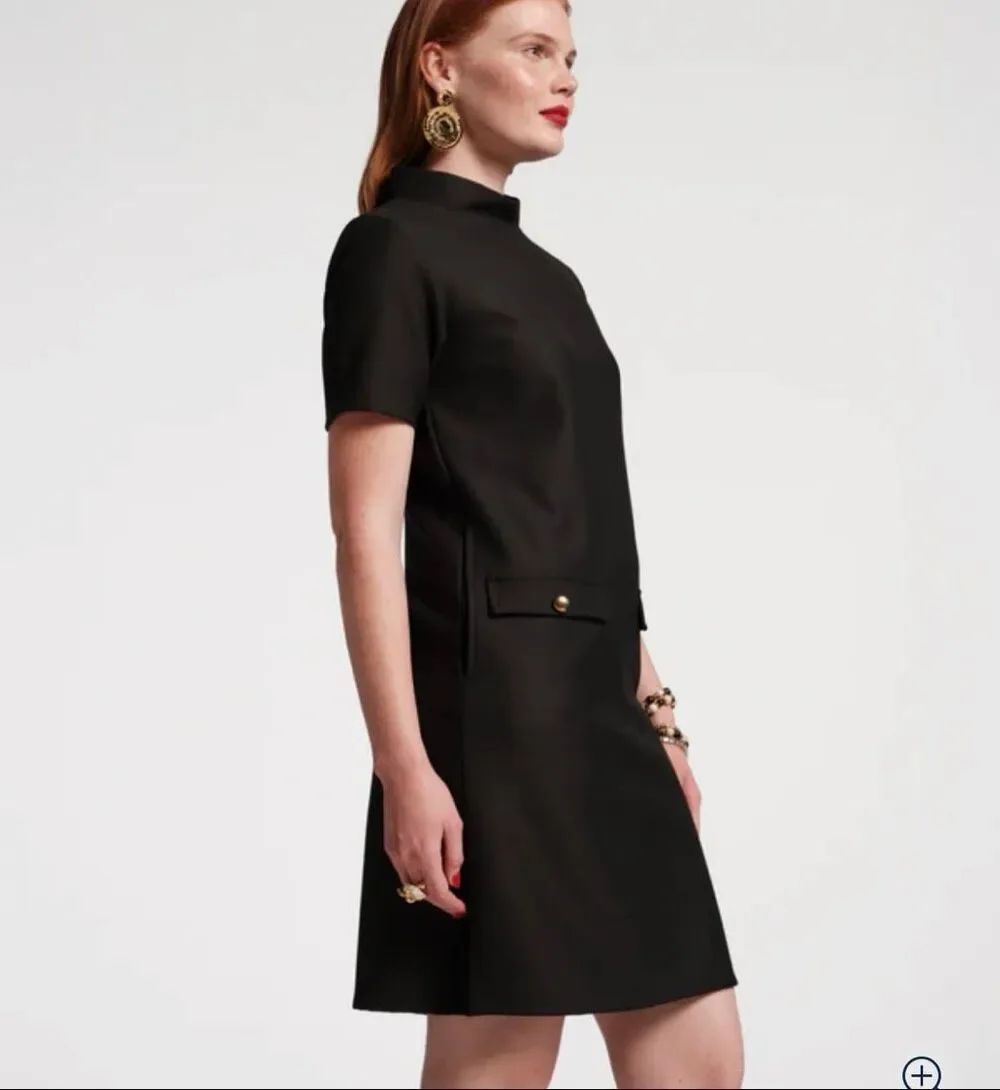 Frances Valentine Sarah Shift Dress 2X NWT Black Mod Sheath High Neck Office